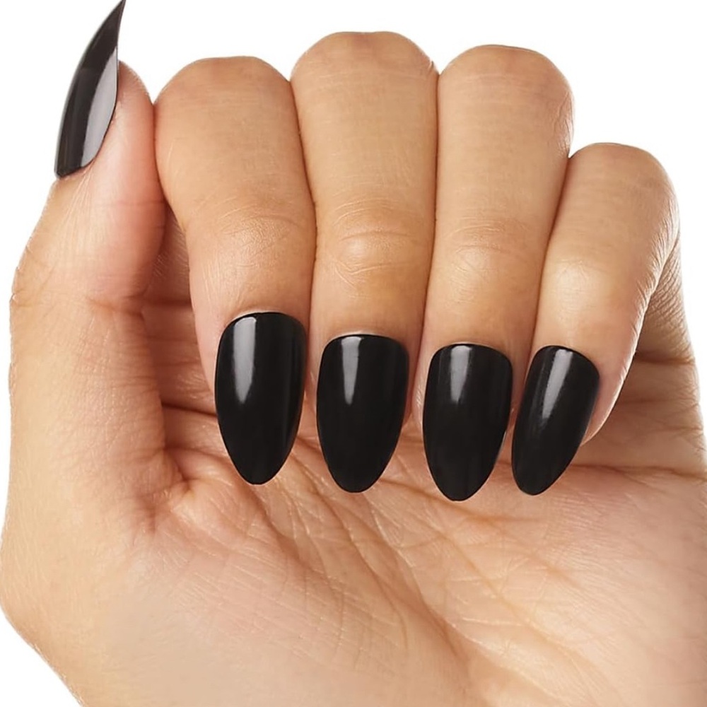 Glamnetic Press On Nails - Boba | Opaque Black Short Almond Nails, Reusable